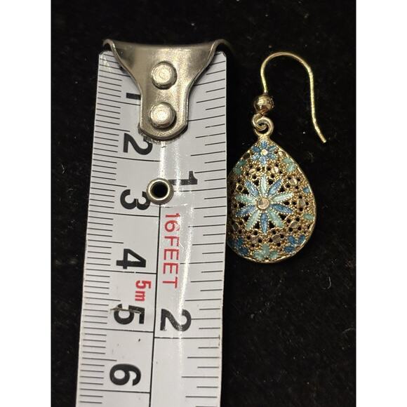 Mia Fiore Dyadema Sterling Silver Gold Vermeil Blue Floral Enamel Earrings 925 - Picture 2 of 5